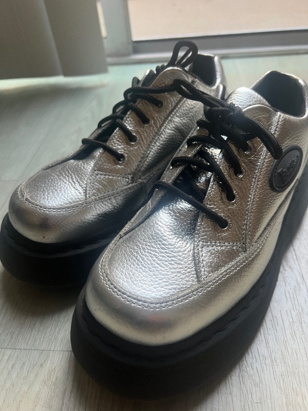Dr. Martens silver shoes